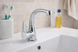 Змішувач д/раковини HL35 гусак вигнутий на гайці Aquatica